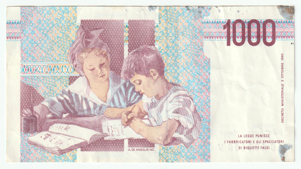 Italy, 1 000 Lire, 1990 - 2001, VF