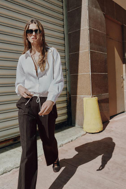 ZARA БРЮКИ С ШИРОКИМИ ШТАНИНАМИ И ДВОЙНЫМ ПОЯСОМ, КОРИЧНЕВЫЙ