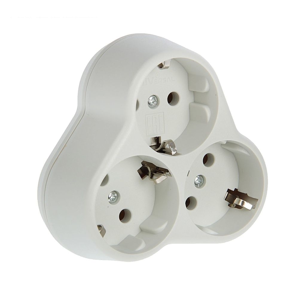 Сетевой разветвитель UNIVersal 3 гнезда   16А  з/к бел. тройник круглый