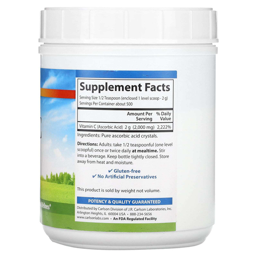 Carlson, Кристаллы витамина C, 1000 г (2,2 фунта)