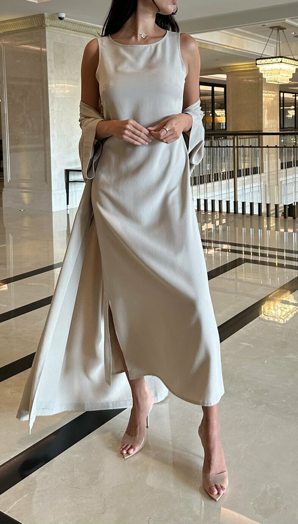 Платье AMBRA с полуюбкой, бежевый