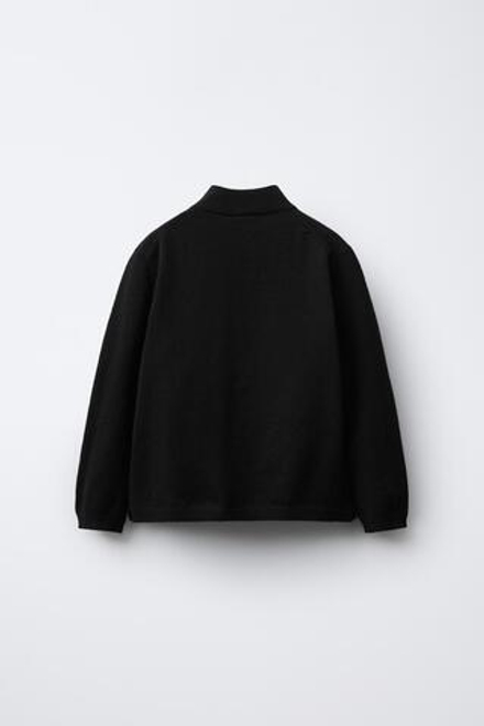 ZARA ТРИКОТАЖНЫЙ ДЖЕМПЕР С ВОРОТНИКОМ-СТОЙКОЙ, ЧЕРНЫЙ