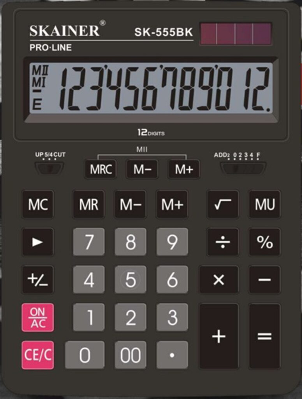 Калькулятор  12 разр. Skainer  настольный, дв. питание, черный SK-555BK  (Casio GR-12)_СПЕЦ.ЦЕНА