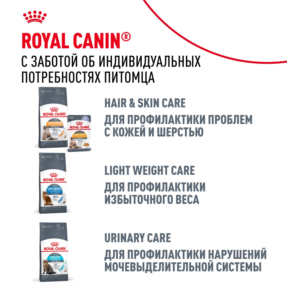 Royal Canin Hairball Care Хэйрболл Кэа Корм сухой для взрослых кошек профилактика образования волосяных комочков 10кг