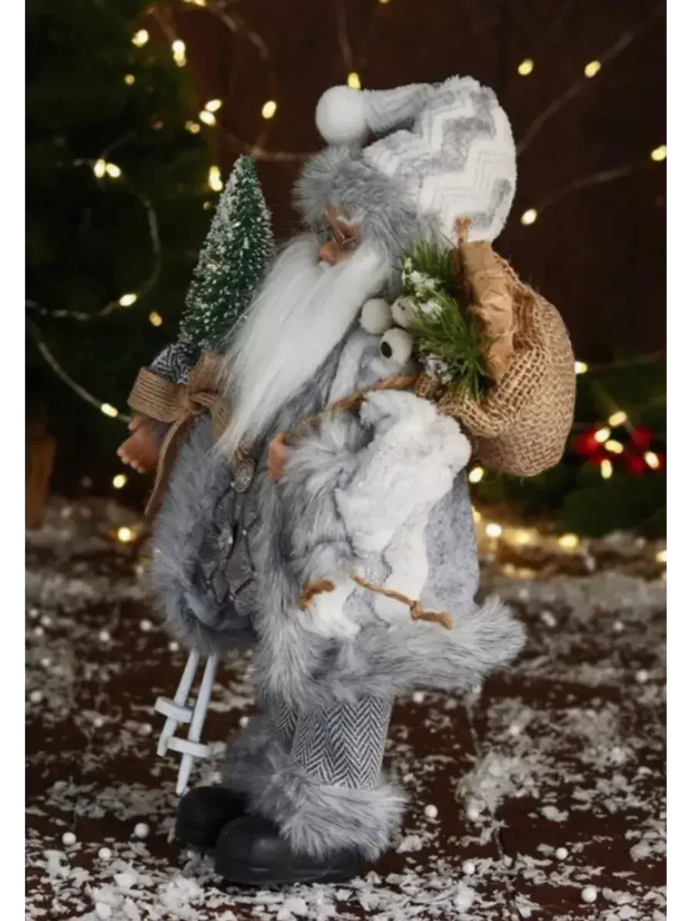 Дед Мороз в клетчатом жилете с ёлкой, 30 см, серый