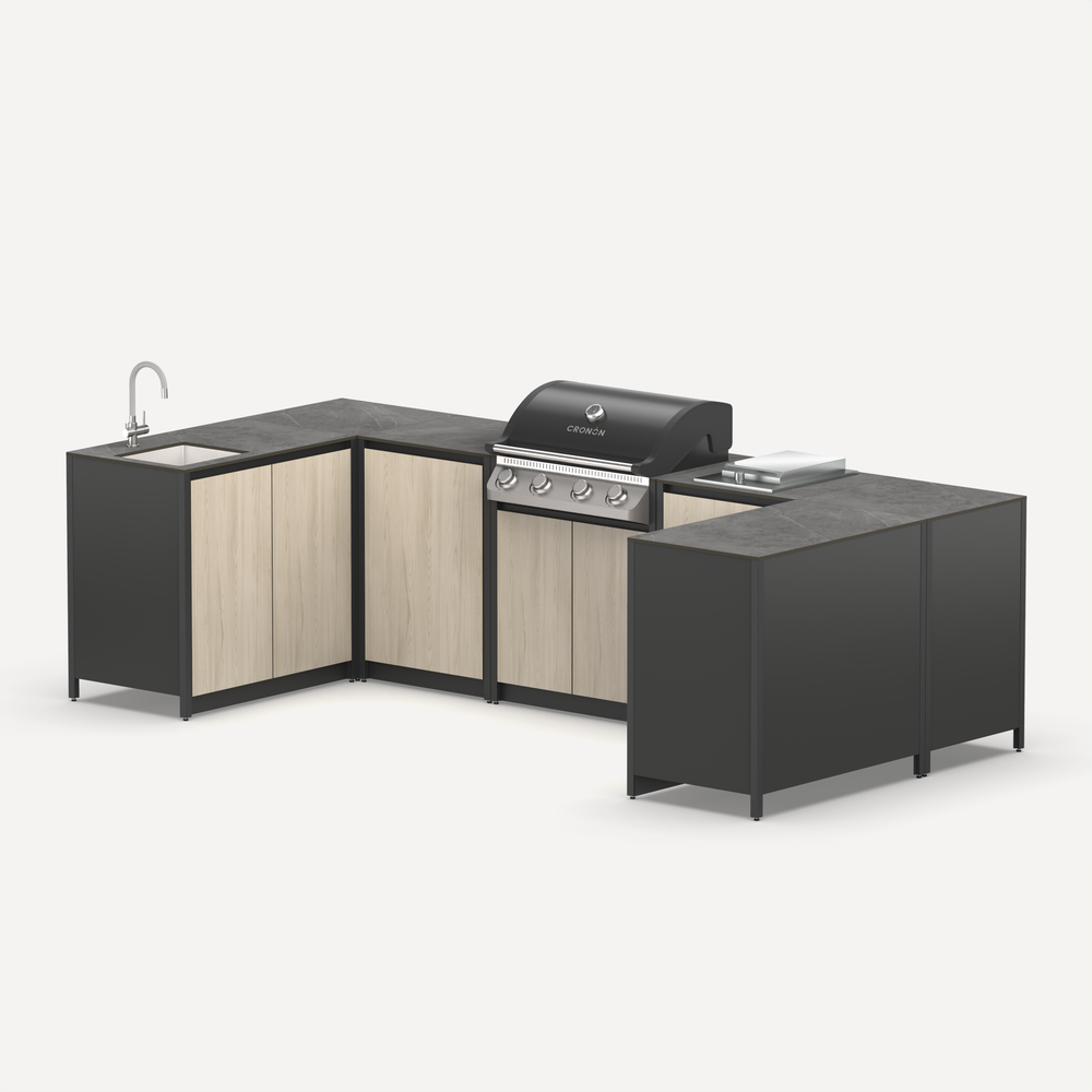 П-образный барбекю комплекс Lounge F-112SGP, 3.2x1.5 см, дуб сонома/черный мрамор