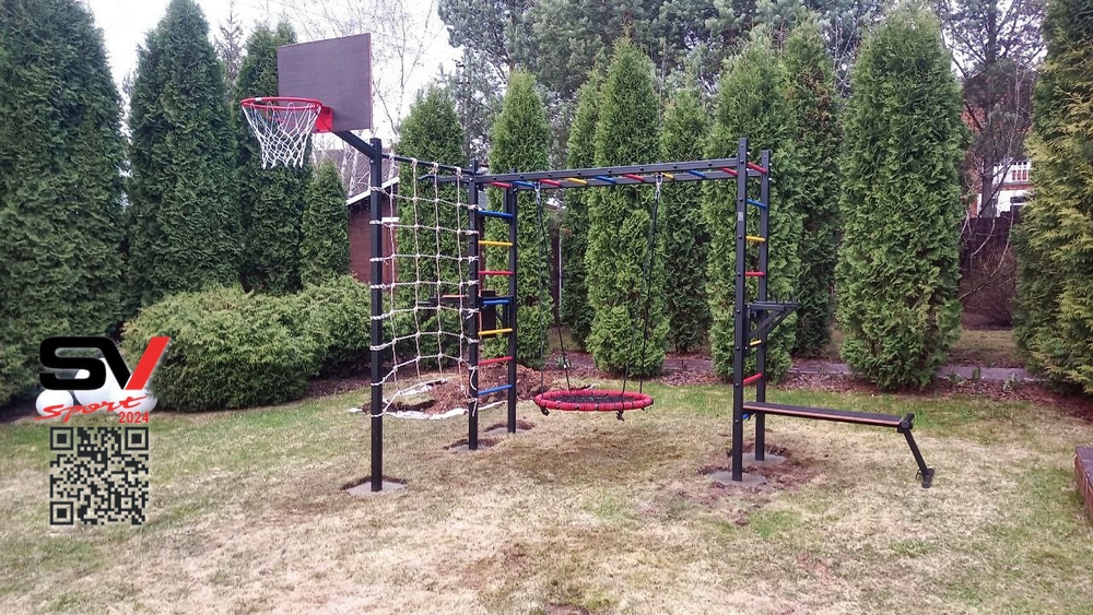 Монтаж уличной шведской стенки Sv Sport Рукоход (5 вертикальных столбов)