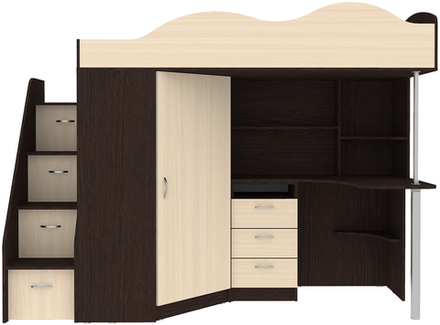 Кровать-чердак КарИВи Пионер Венге  Дуб Молочный