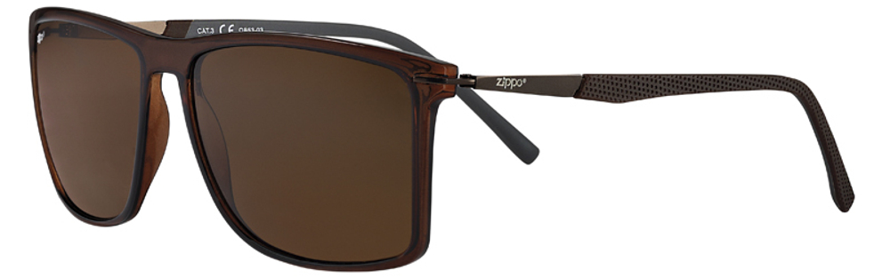 Стильные фирменные высококачественные американские мужские солнцезащитные очки коричневые из поликарбоната с коричневыми стёклами Zippo OB53-03 в мешочке и коробке