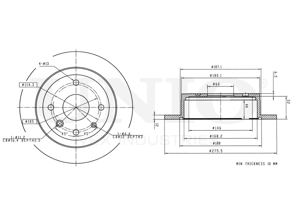 Диск тормозной задний UNIO BRD-20163