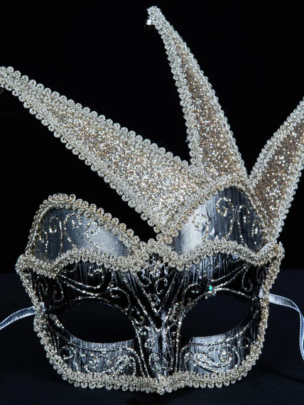 Винтажное украшение Маска королевского шута 28х23 см., черный с платиной, Christmas DeLuxe (89034)