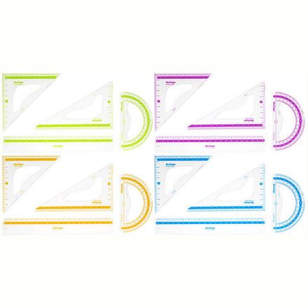 Набор геометрический большой 4пр. (треуг.2шт, лин.30см, транспортир) прозрач., Berlingo Color 30304