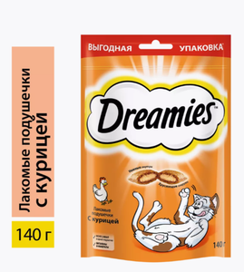 КОРМ DREAMIES ПОДУШЕЧКИ С КУРИЦЕЙ 140ГР