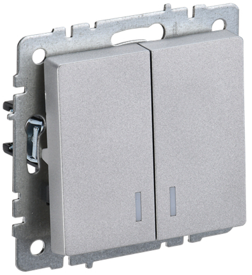 BRITE Выключатель 2-клавишный с индикацией 10А ВС10-2-1-БрА алюминий IEK