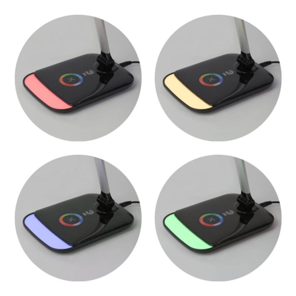 Настольный светильник ЭРА NLED-460-14W-BK-S светодиодный с ночником на основании черный с серебром