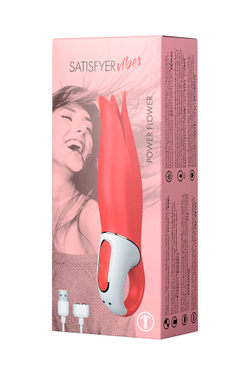 Нереалистичный вибратор Satisfyer Vibes Power Flower, силикон, красный, 18,8 см.