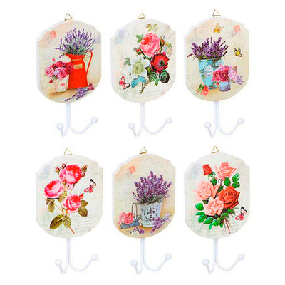 Крючок двойной с изображением цветов, МДФ, металл, 17х10см (510-026)