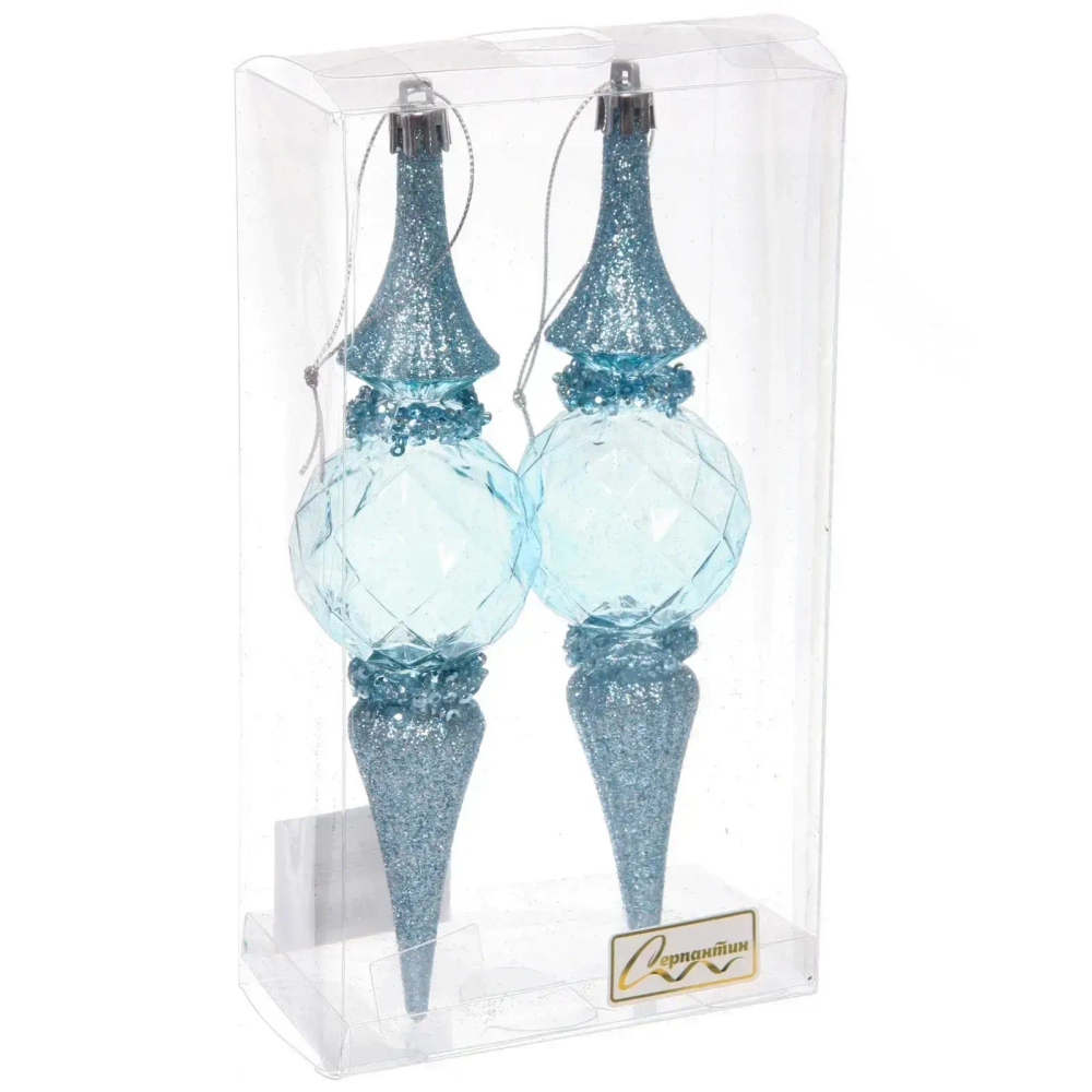 Елочные игрушки «Искры» 5*5*19 см (набор 2 шт), Голубой