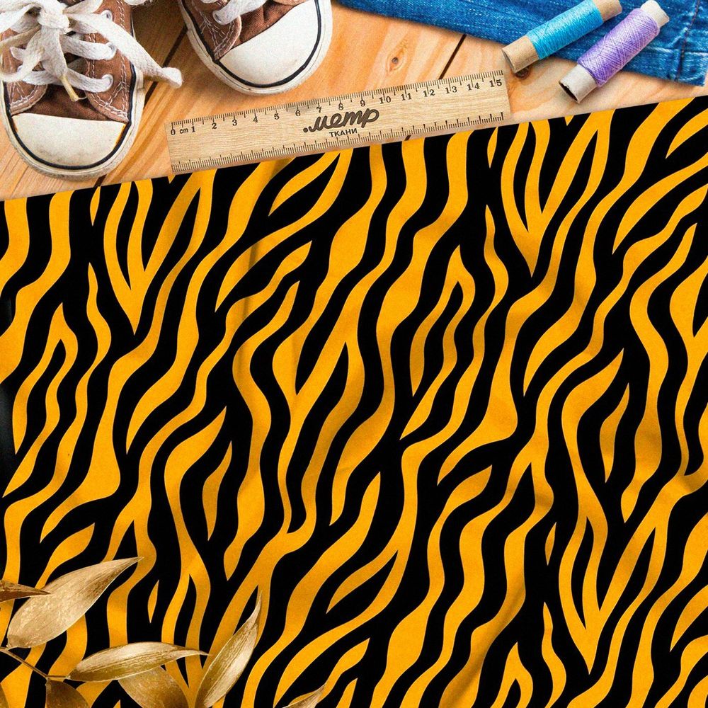 Ткань премиум шелк искусственный Армани полосатая звериная фантазия