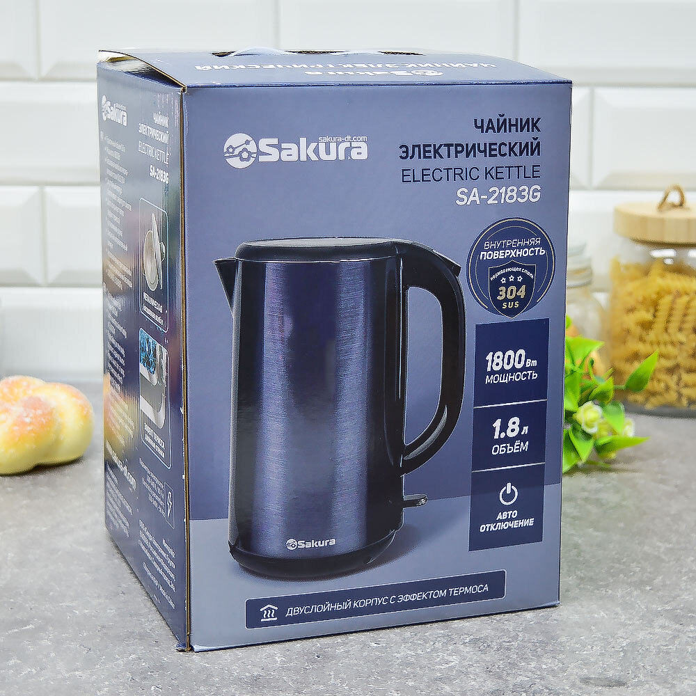 Чайник электрический 1,8л SA-2183G, темно-серый металлик