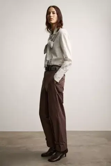 ZARA БРЮКИ С ПОЯСОМ — ZW COLLECTION, КОРИЧНЕВЫЙ