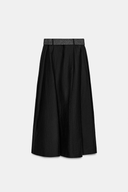 ZARA ЮБКА МИДИ С ПОЯСОМ-НАКИДКОЙ, ЧЕРНЫЙ