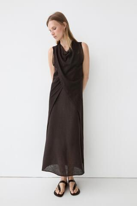 Massimo Dutti Платье льняное на запáхе, коричневый