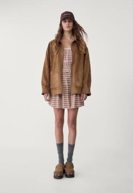 STRADIVARIUS Короткое присборенное клетчатое платье, терракотовый