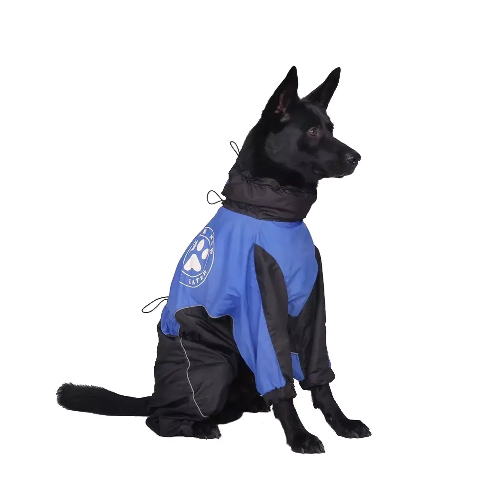 Комбинезон дождевик для собак демисезонный White Wolf вырез на мальчика сине-черный с принтом