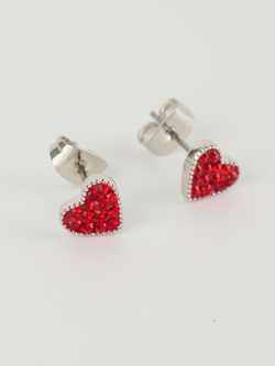 Серьги-сердечки Клевер с красными кристаллами Swarovski