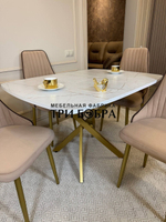 Раздвижной стол "Квадро", белый каспий и 4 стула "Сорренто" бежевый