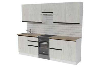 Кухонный гарнитур Амели мега 2500 мм, каркас ЛДСП, фасад ЛДСП, Белый/Дуб грей