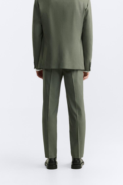 ZARA КОСТЮМНЫЕ БРЮКИ ИЗ РЕЛЬЕФНОЙ ТКАНИ, ЗЕЛЕНЫЙ