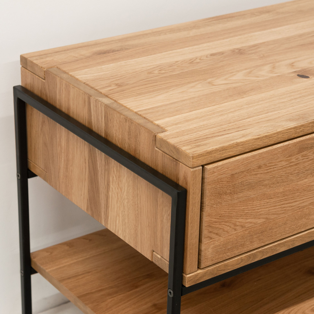 Тумба под телевизор, 123х46х60, G+K, напольная, туалетный столик, с ящиками и полкой, из массива дуба, лак, MAKOSA