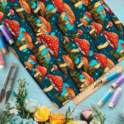 Ткань премиум мембрана грибы в сказочном лесу