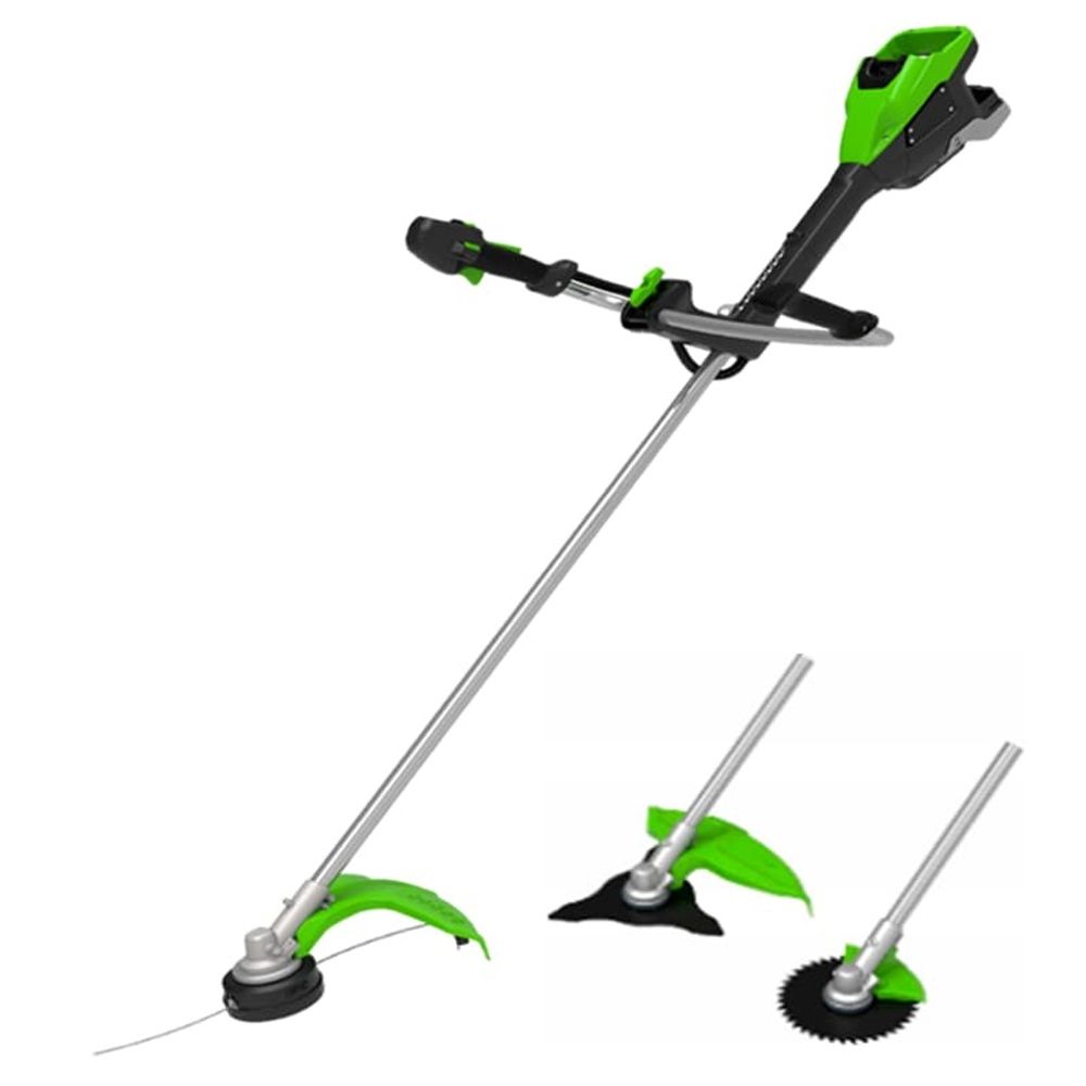 Триммер аккумуляторный Greenworks TB201H, Арт. 2112407UB, 82V, 2,0 кВт, 46 см, c трехлопастным ножом и кусторезом, бесщеточный, с АКБ 5Ач и ЗУ