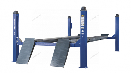 Подъемник четырехстоечный 5 т, без траверсы, для сход-развала, механическое снятие, синий NORDBERG 4