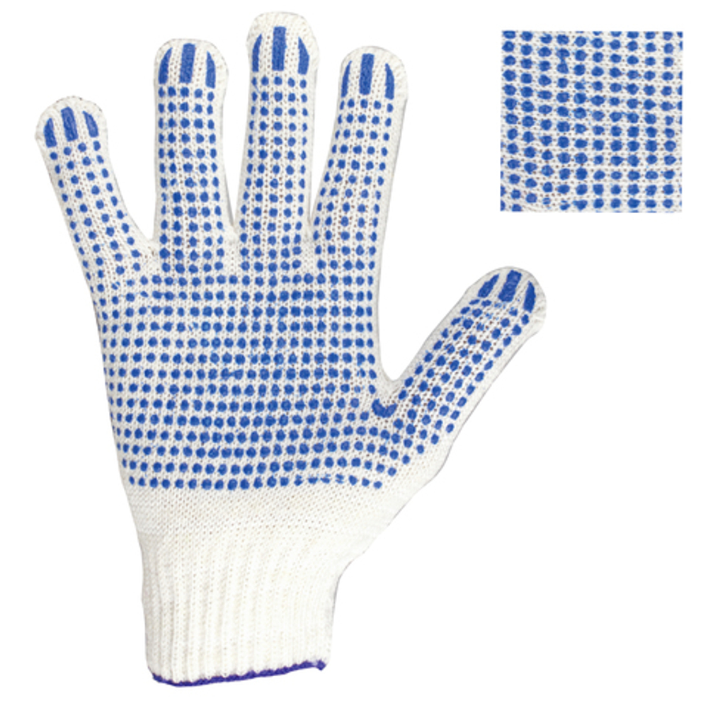 Перчатки хлопчатобумажные, КОМПЛЕКТ 5 ПАР, 7,5 класс, 46-48 г, 166 текс, ПВХ-точка, LAIMA "СТАНДАРТ", БЕЛЫЕ