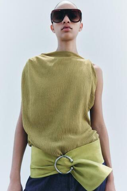 ZARA КОЖАНЫЙ РЕМЕНЬ С ПРЯЖКОЙ-ПИРСОМ, ЛАЙМОВЫЙ