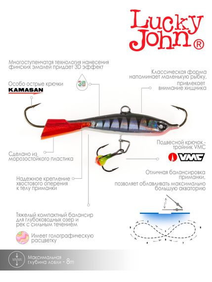 Балансир Lucky John NORDIC 4 с тр. 40мм/12HRT блистер