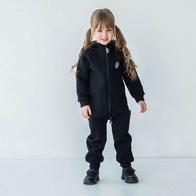 Warm hooded jumpsuit with pockets - Black