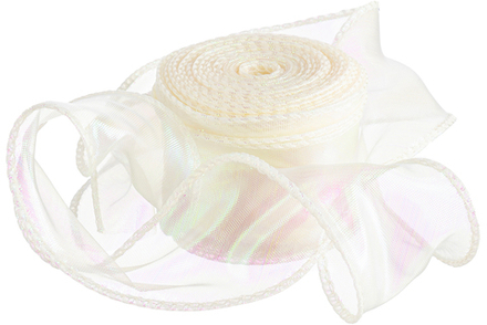 Лента декоративная (4 см*9,14 м) Органза с леской, Кремовый жемчуг, Хамелеон, 1 шт.
