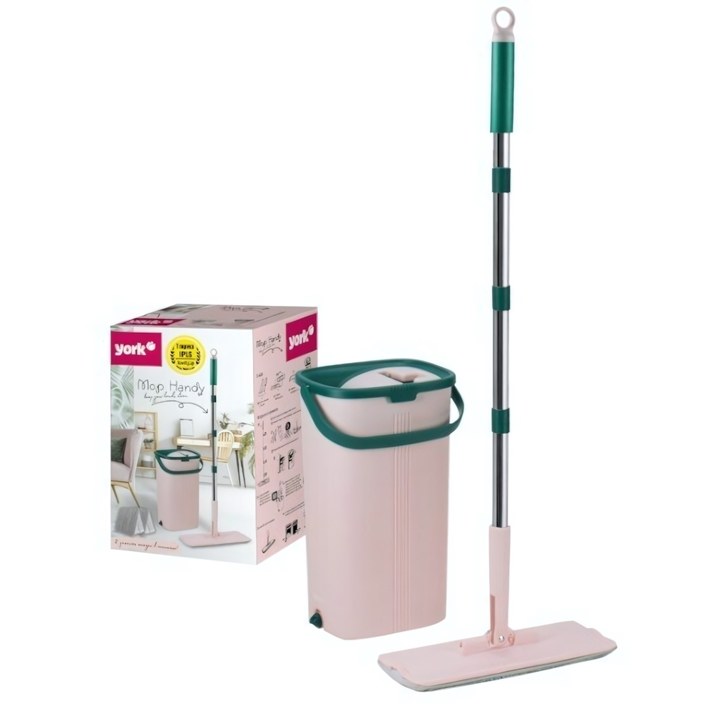 Набор для уборки Хэнди с отжимом ОДНОЙ РУКОЙ (ведро 10л с 2-мя емк, швабра с насадкой, запасная насадка) YORK