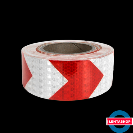 Бело-красная стрелка светоотражающая лента 50 мм х 25 м