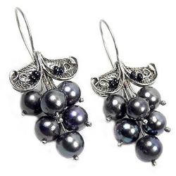 Серьги "Виноград" жемчуг , скань асс.