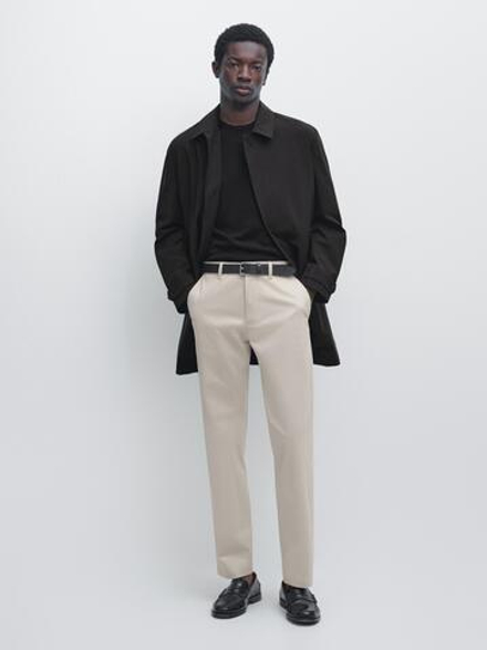 Massimo Dutti Зауженные брюки из смесовой хлопковой ткани, бежевый