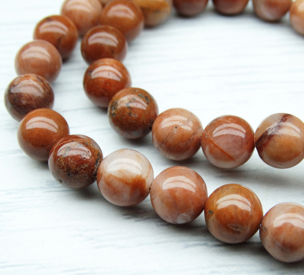 ПК093НН8 Бусины из природного камня Авантюрин персиковый, размер: 8 мм, 5 шт.