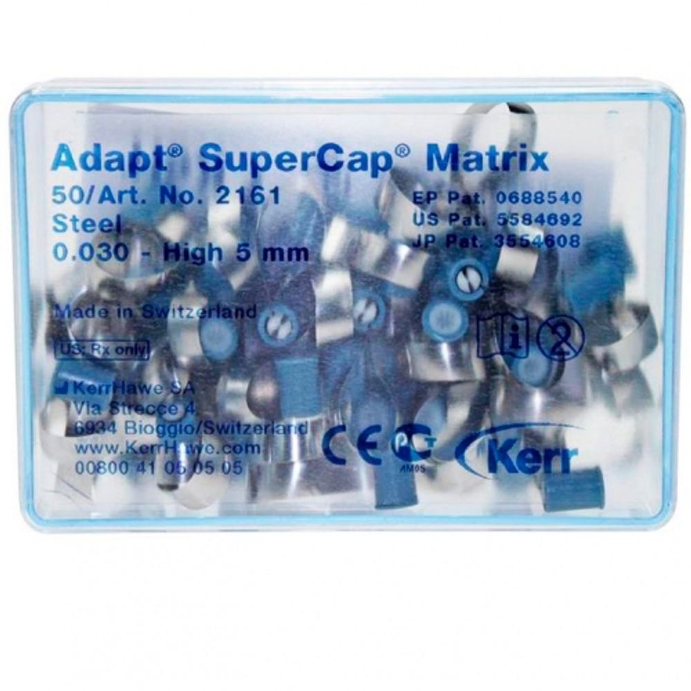 2161 Матрицы стальные SuperCap Matrices Dead-Soft (50 шт, стальные 0,03, высота 5,0 мм) Kerr