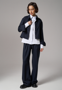 Брюки с поясом на резинке синие