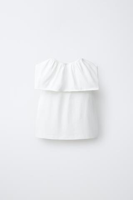 ZARA ФУТБОЛКА С ВОЛАНАМИ, БЕЛЫЙ